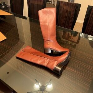 Tory Burch Over-the-Knee Leather Boots in Cognac Brown